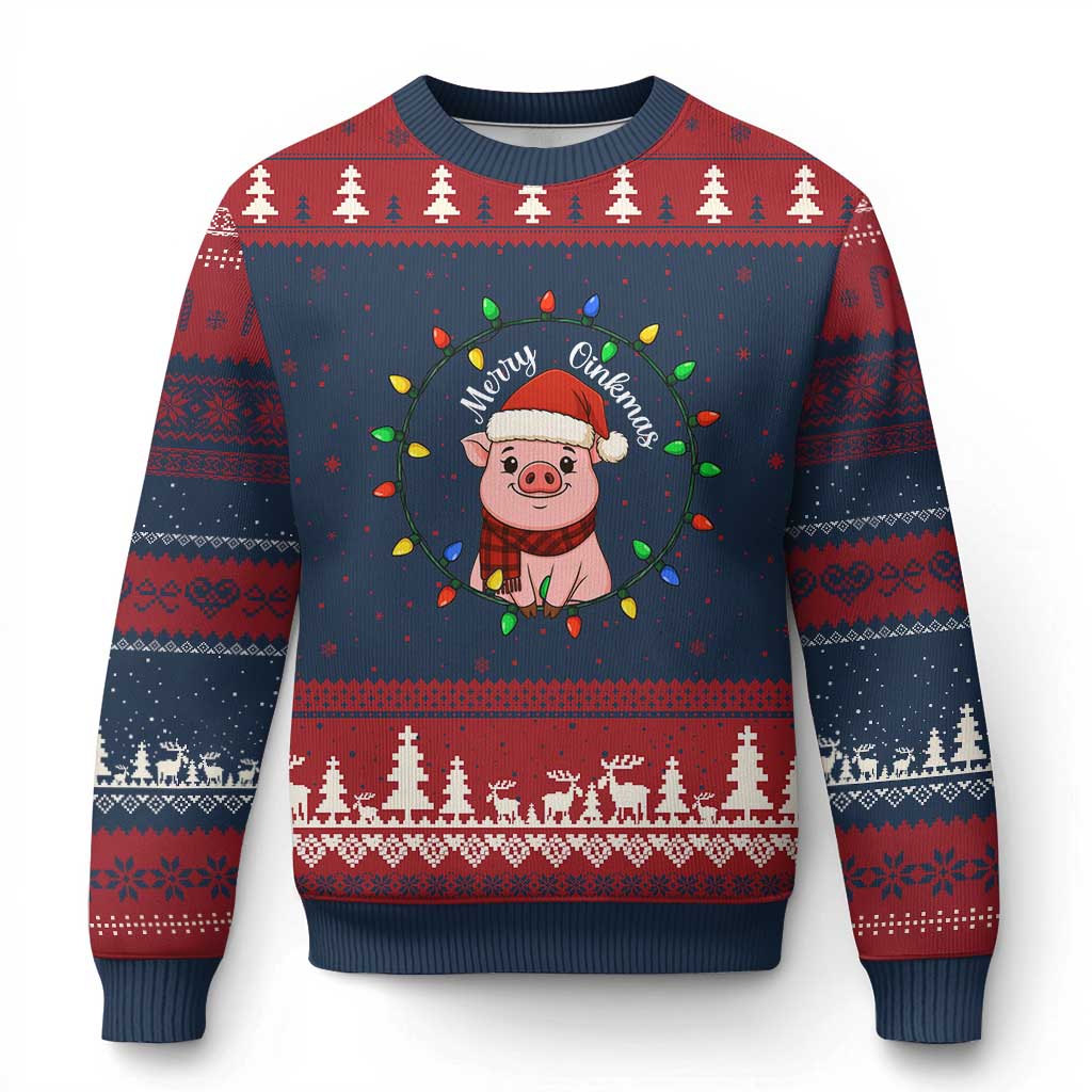 Funny Merry Oinkmas Ugly Christmas Sweater Farmer Xmas Pig Lover Gift TS12 Navy Red Print Your Wear