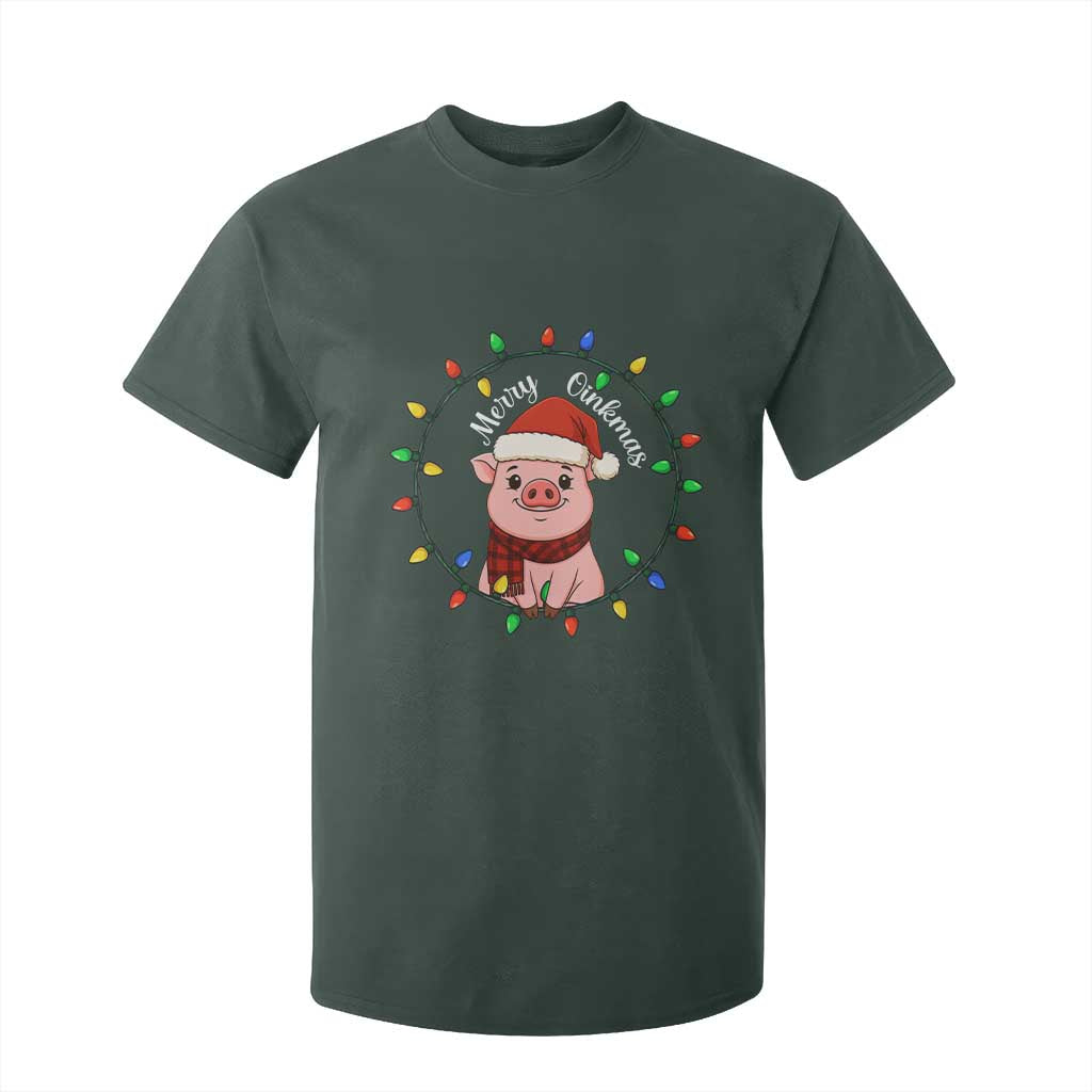Funny Merry Oinkmas T Shirt For Kid Farmer Christmas Pig Lover Gift TS12 Dark Forest Green Print Your Wear