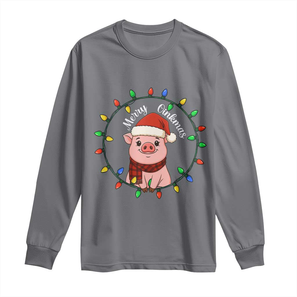 Funny Merry Oinkmas Long Sleeve Shirt Farmer Christmas Pig Lover Gift TS12 Charcoal Print Your Wear