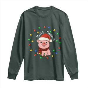 Funny Merry Oinkmas Long Sleeve Shirt Farmer Christmas Pig Lover Gift TS12 Dark Forest Green Print Your Wear