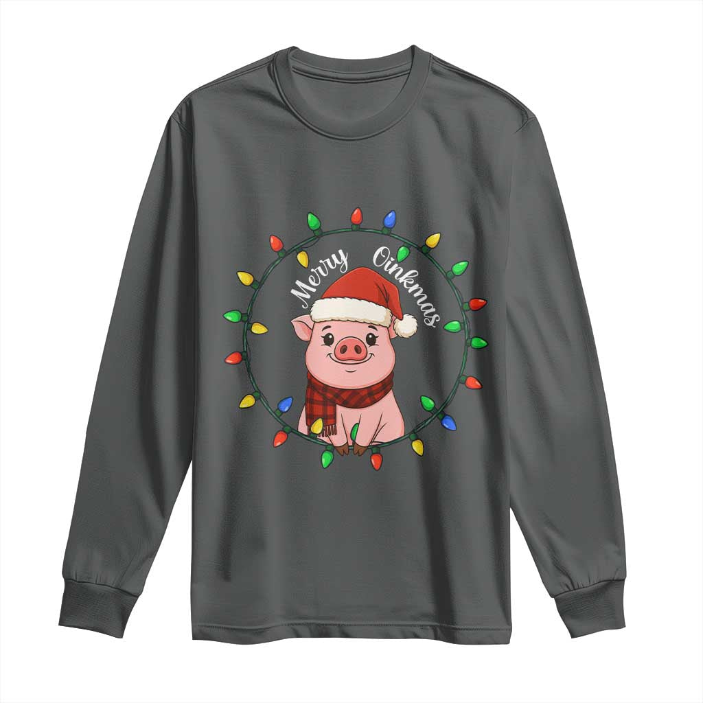 Funny Merry Oinkmas Long Sleeve Shirt Farmer Christmas Pig Lover Gift TS12 Dark Heather Print Your Wear