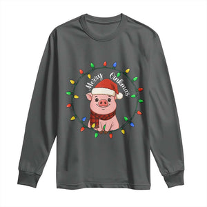 Funny Merry Oinkmas Long Sleeve Shirt Farmer Christmas Pig Lover Gift TS12 Dark Heather Print Your Wear