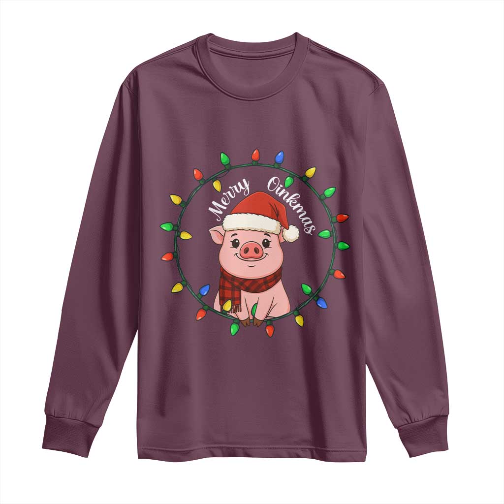 Funny Merry Oinkmas Long Sleeve Shirt Farmer Christmas Pig Lover Gift TS12 Maroon Print Your Wear