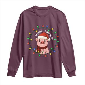 Funny Merry Oinkmas Long Sleeve Shirt Farmer Christmas Pig Lover Gift TS12 Maroon Print Your Wear