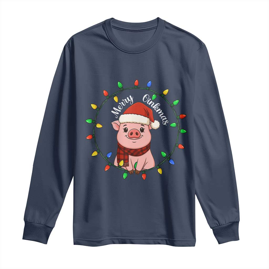 Funny Merry Oinkmas Long Sleeve Shirt Farmer Christmas Pig Lover Gift TS12 Navy Print Your Wear