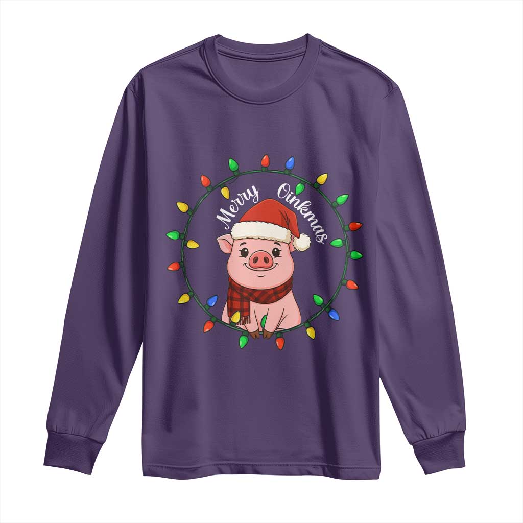 Funny Merry Oinkmas Long Sleeve Shirt Farmer Christmas Pig Lover Gift TS12 Purple Print Your Wear