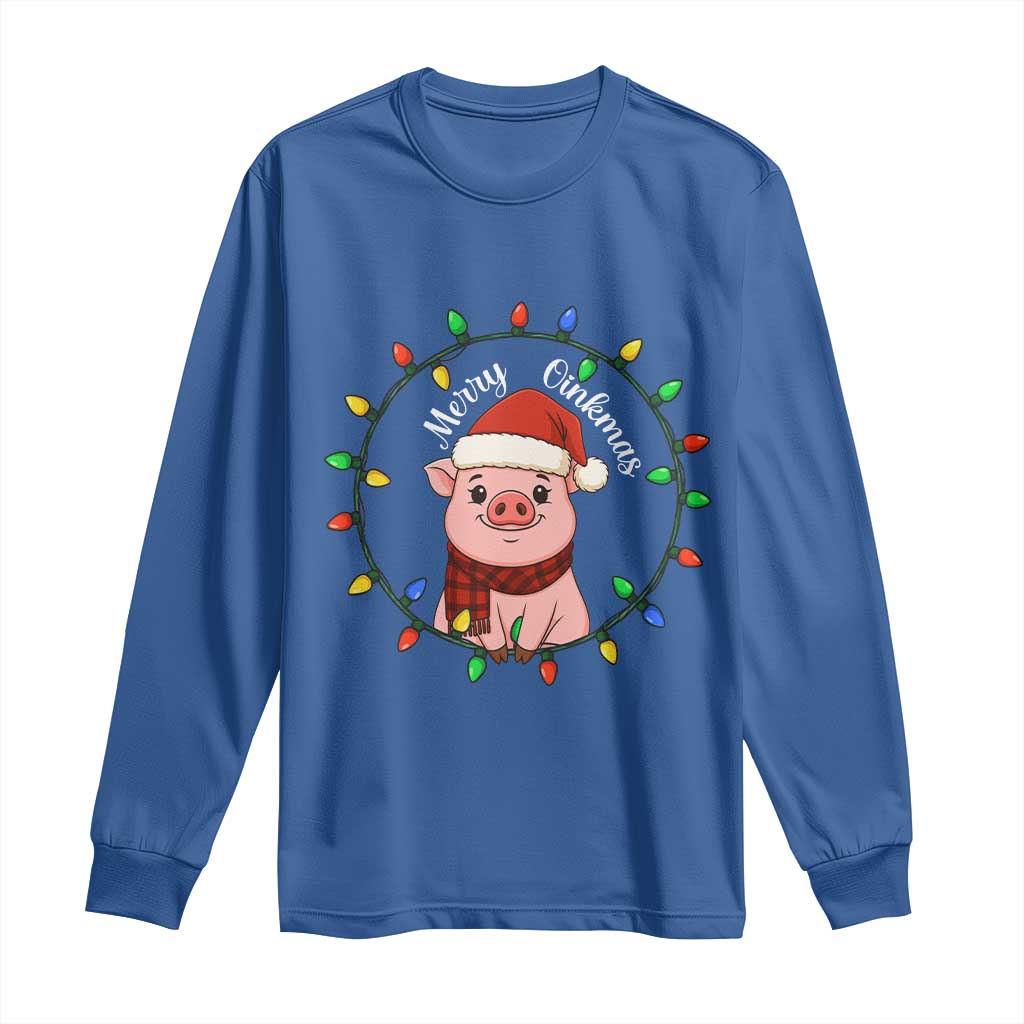 Funny Merry Oinkmas Long Sleeve Shirt Farmer Christmas Pig Lover Gift TS12 Royal Blue Print Your Wear