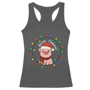 Funny Merry Oinkmas Racerback Tank Top Farmer Christmas Pig Lover Gift TS12 Dark Heather Print Your Wear
