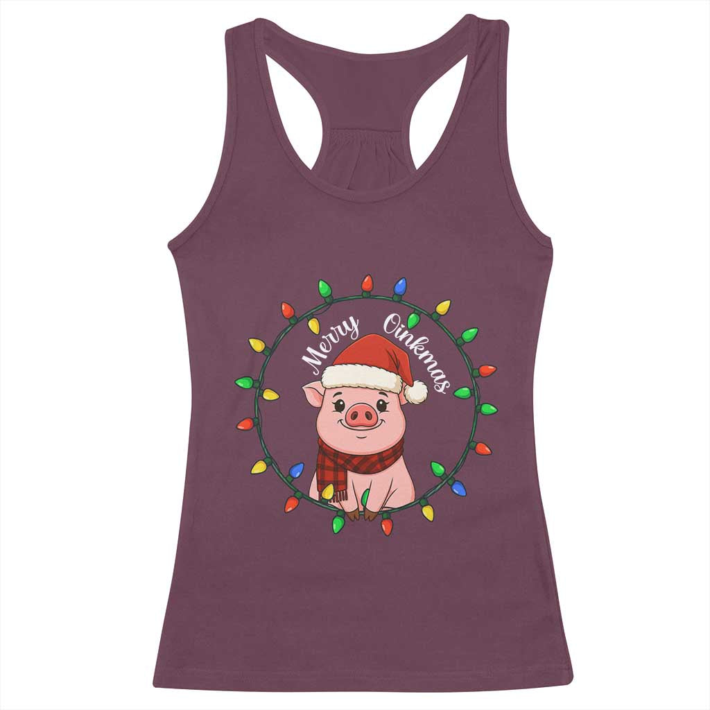 Funny Merry Oinkmas Racerback Tank Top Farmer Christmas Pig Lover Gift TS12 Maroon Print Your Wear