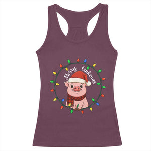 Funny Merry Oinkmas Racerback Tank Top Farmer Christmas Pig Lover Gift TS12 Maroon Print Your Wear