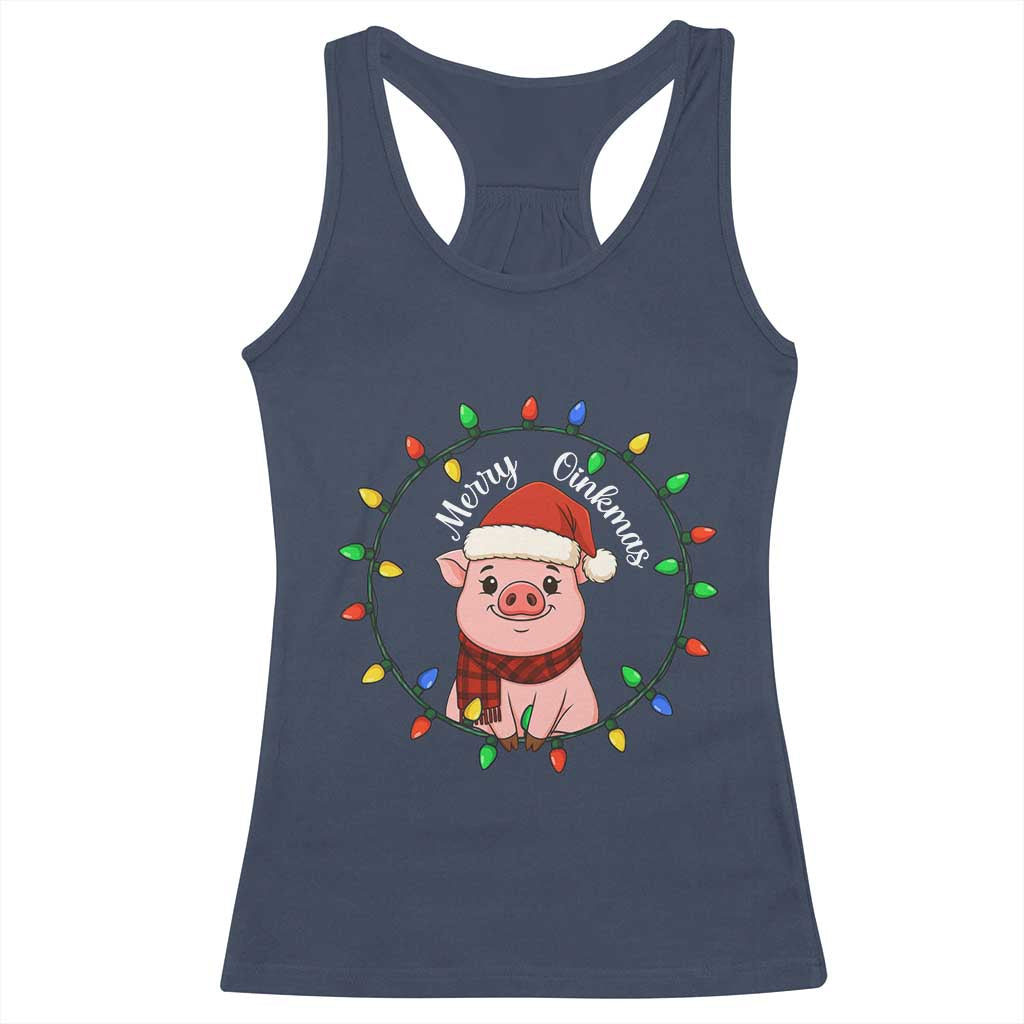 Funny Merry Oinkmas Racerback Tank Top Farmer Christmas Pig Lover Gift TS12 Navy Print Your Wear