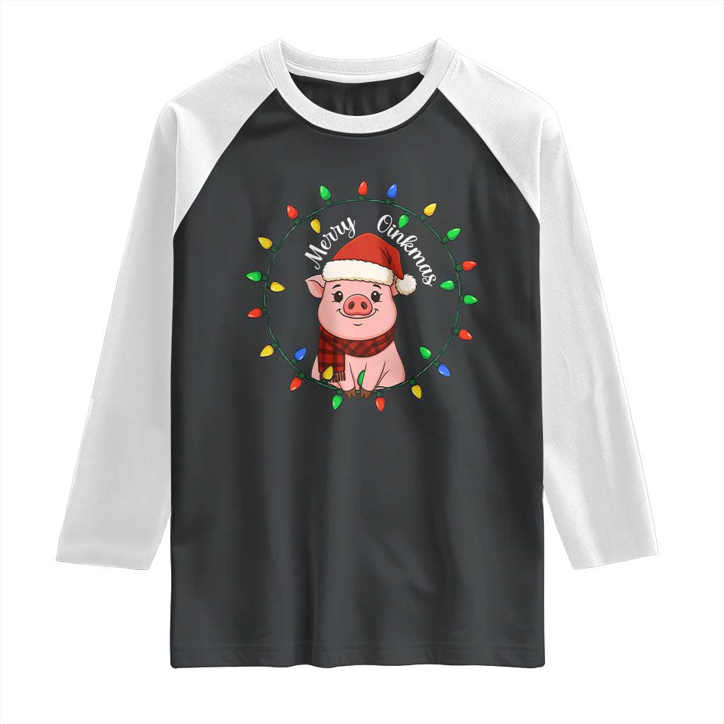 Funny Merry Oinkmas Raglan Shirt Farmer Christmas Pig Lover Gift TS12 Black White Print Your Wear