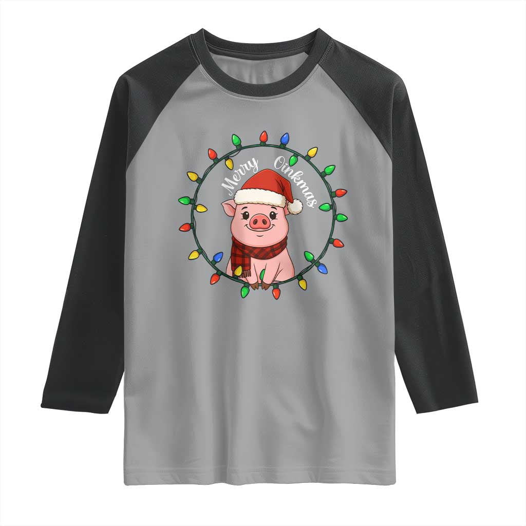 Funny Merry Oinkmas Raglan Shirt Farmer Christmas Pig Lover Gift TS12 Sport Gray Black Print Your Wear
