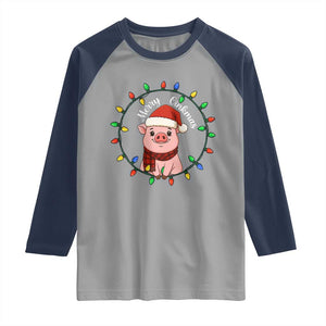 Funny Merry Oinkmas Raglan Shirt Farmer Christmas Pig Lover Gift TS12 Sport Gray Navy Print Your Wear