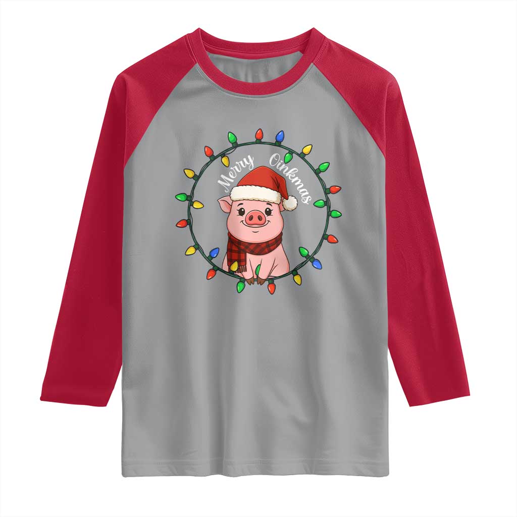 Funny Merry Oinkmas Raglan Shirt Farmer Christmas Pig Lover Gift TS12 Sport Gray Red Print Your Wear
