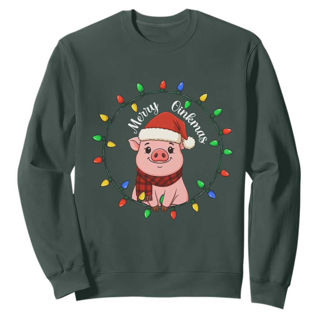 Funny Merry Oinkmas Sweatshirt Farmer Christmas Pig Lover Gift TS12 Dark Forest Green Print Your Wear