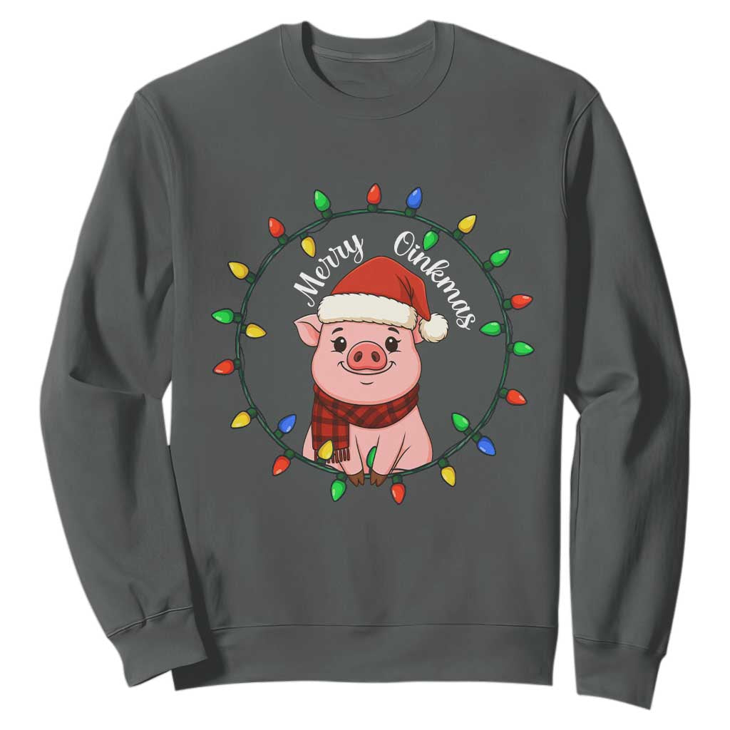 Funny Merry Oinkmas Sweatshirt Farmer Christmas Pig Lover Gift TS12 Dark Heather Print Your Wear
