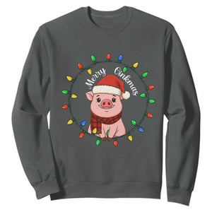 Funny Merry Oinkmas Sweatshirt Farmer Christmas Pig Lover Gift TS12 Dark Heather Print Your Wear
