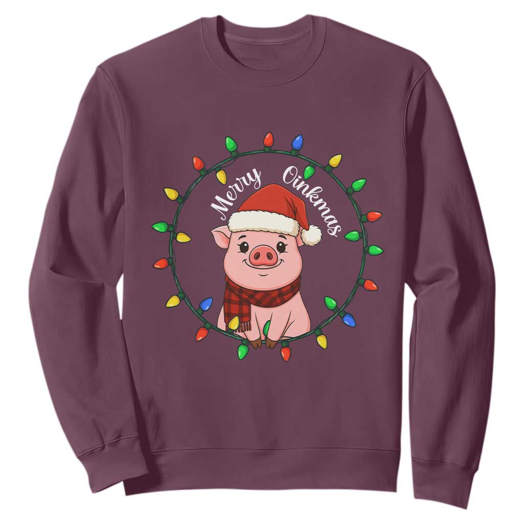 Funny Merry Oinkmas Sweatshirt Farmer Christmas Pig Lover Gift TS12 Maroon Print Your Wear