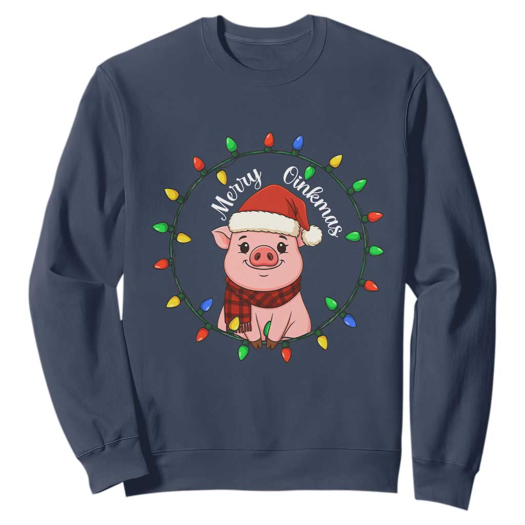 Funny Merry Oinkmas Sweatshirt Farmer Christmas Pig Lover Gift TS12 Navy Print Your Wear