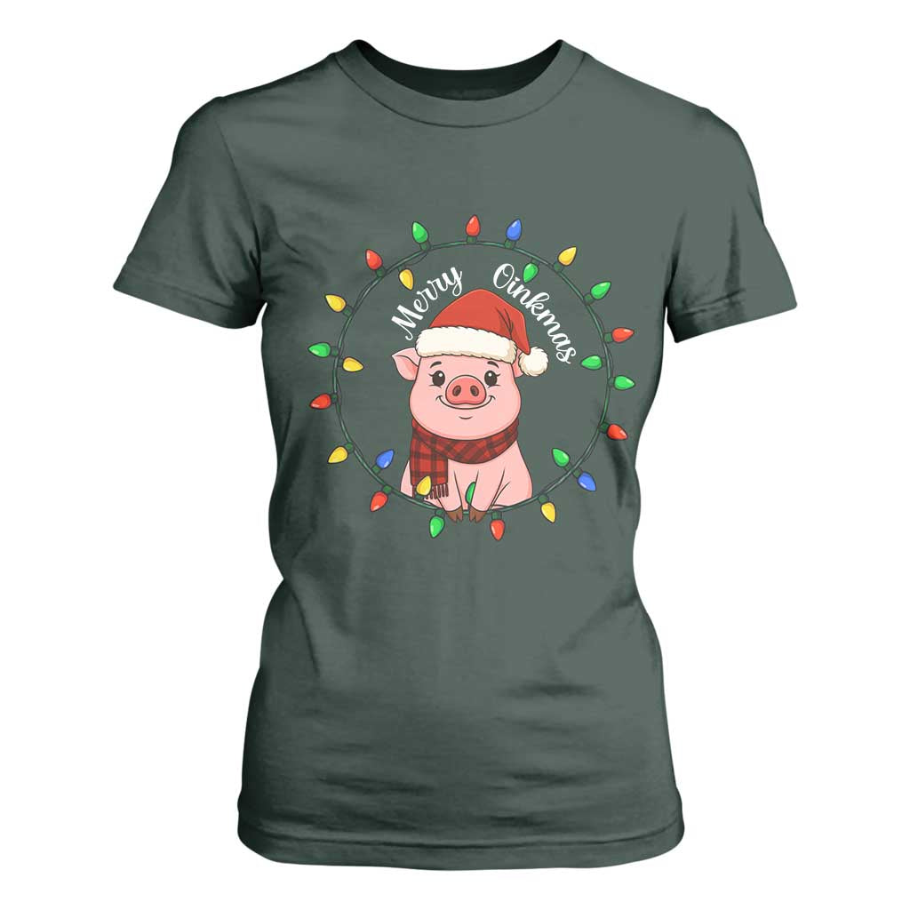 Funny Merry Oinkmas T Shirt For Women Farmer Christmas Pig Lover Gift TS12 Dark Forest Green Print Your Wear