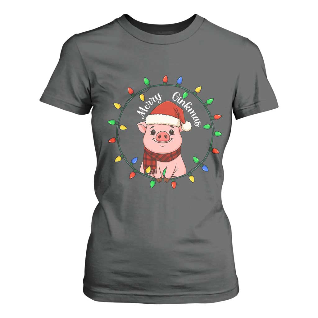 Funny Merry Oinkmas T Shirt For Women Farmer Christmas Pig Lover Gift TS12 Dark Heather Print Your Wear
