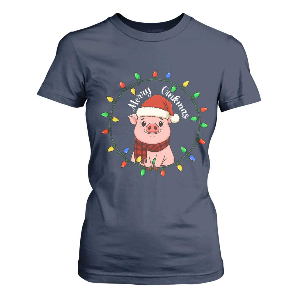 Funny Merry Oinkmas T Shirt For Women Farmer Christmas Pig Lover Gift TS12 Navy Print Your Wear