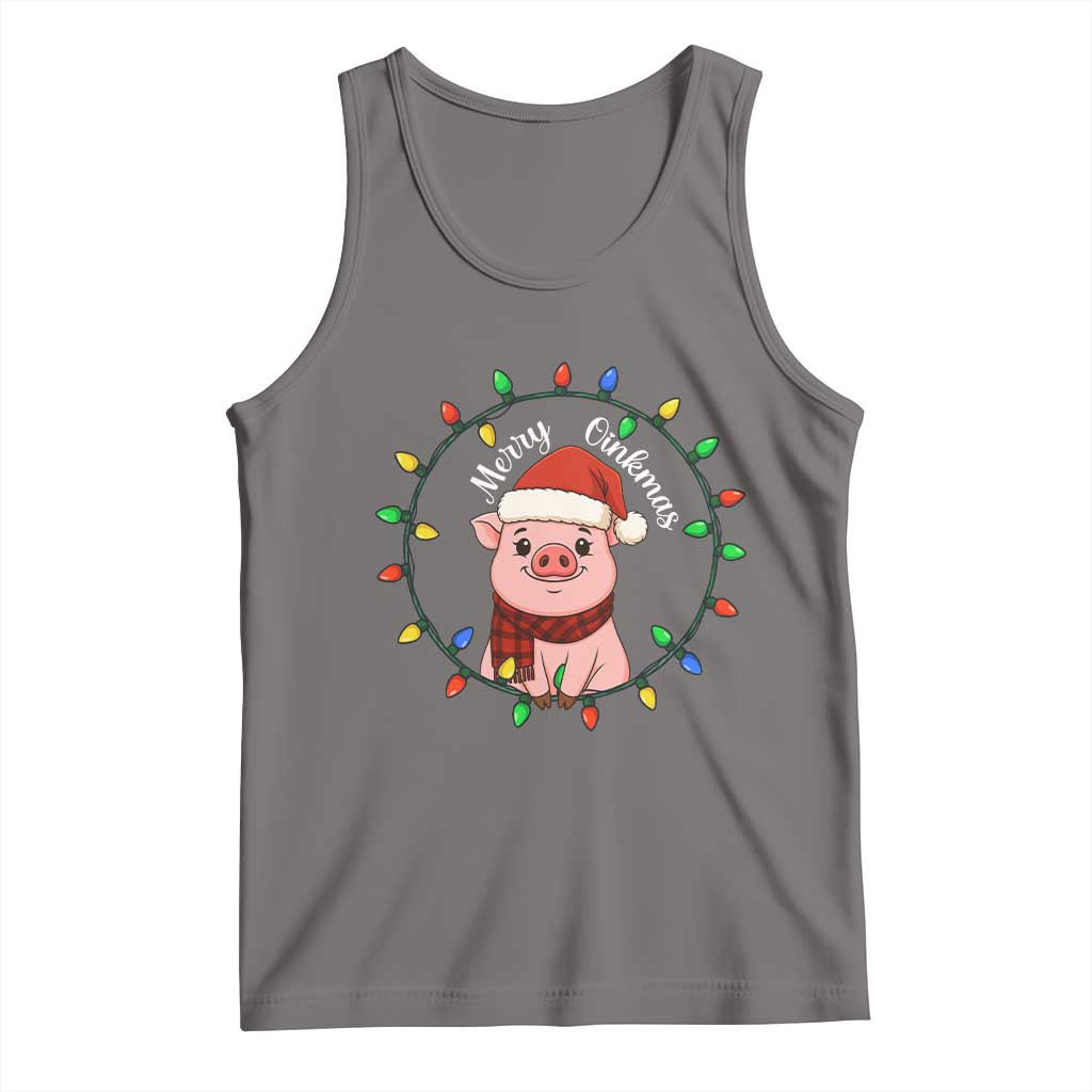 Funny Merry Oinkmas Tank Top Farmer Christmas Pig Lover Gift TS12 Deep Heather Print Your Wear