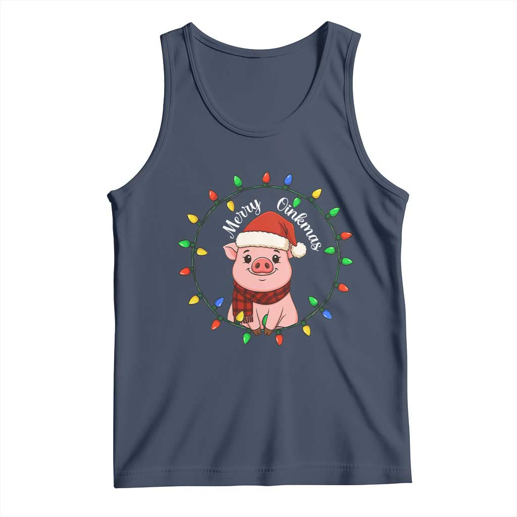 Funny Merry Oinkmas Tank Top Farmer Christmas Pig Lover Gift TS12 Navy Print Your Wear