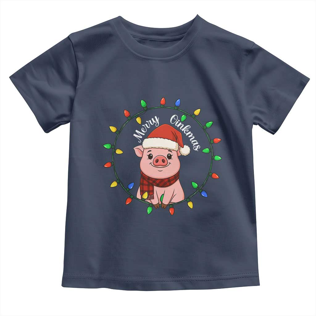 Funny Merry Oinkmas Toddler T Shirt Farmer Christmas Pig Lover Gift TS12 Navy Print Your Wear