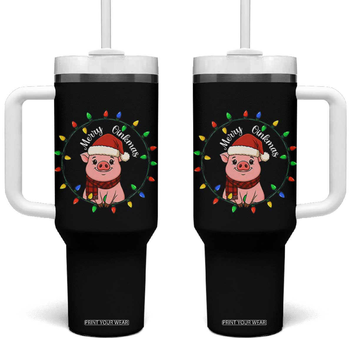 Funny Merry Oinkmas Tumbler With Handle Farmer Christmas Pig Lover Gift TS12 One Size: 40 oz Black Print Your Wear