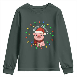 Funny Merry Oinkmas Youth Sweatshirt Farmer Christmas Pig Lover Gift TS12 Dark Forest Green Print Your Wear