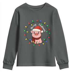 Funny Merry Oinkmas Youth Sweatshirt Farmer Christmas Pig Lover Gift TS12 Dark Heather Print Your Wear