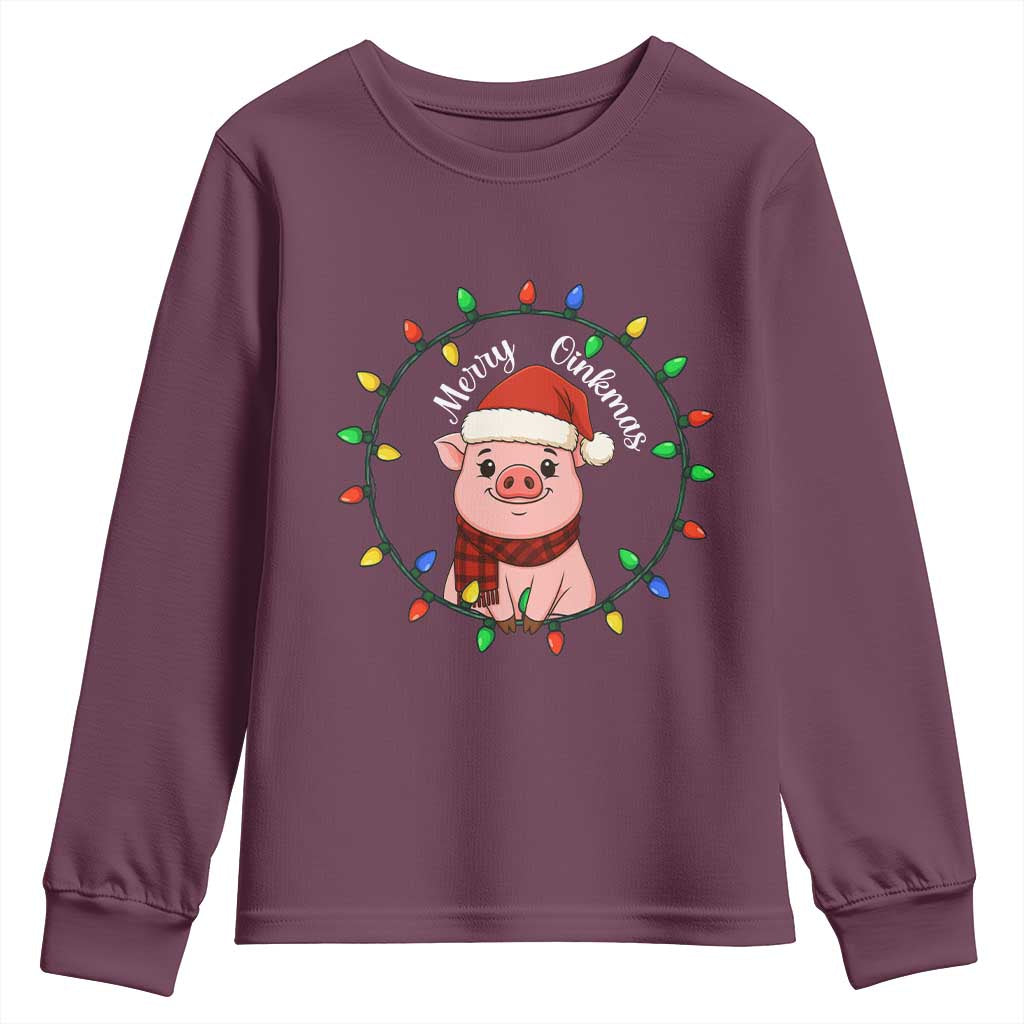 Funny Merry Oinkmas Youth Sweatshirt Farmer Christmas Pig Lover Gift TS12 Maroon Print Your Wear