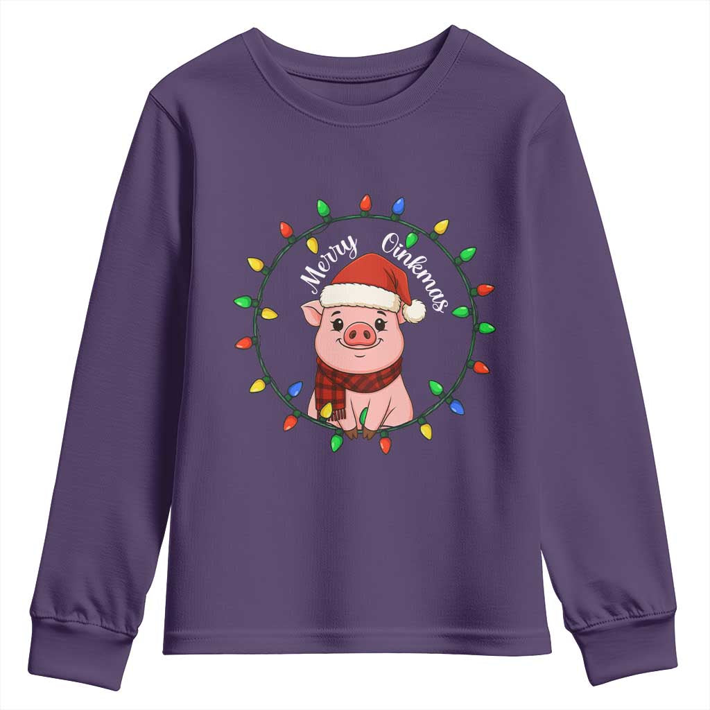 Funny Merry Oinkmas Youth Sweatshirt Farmer Christmas Pig Lover Gift TS12 Purple Print Your Wear