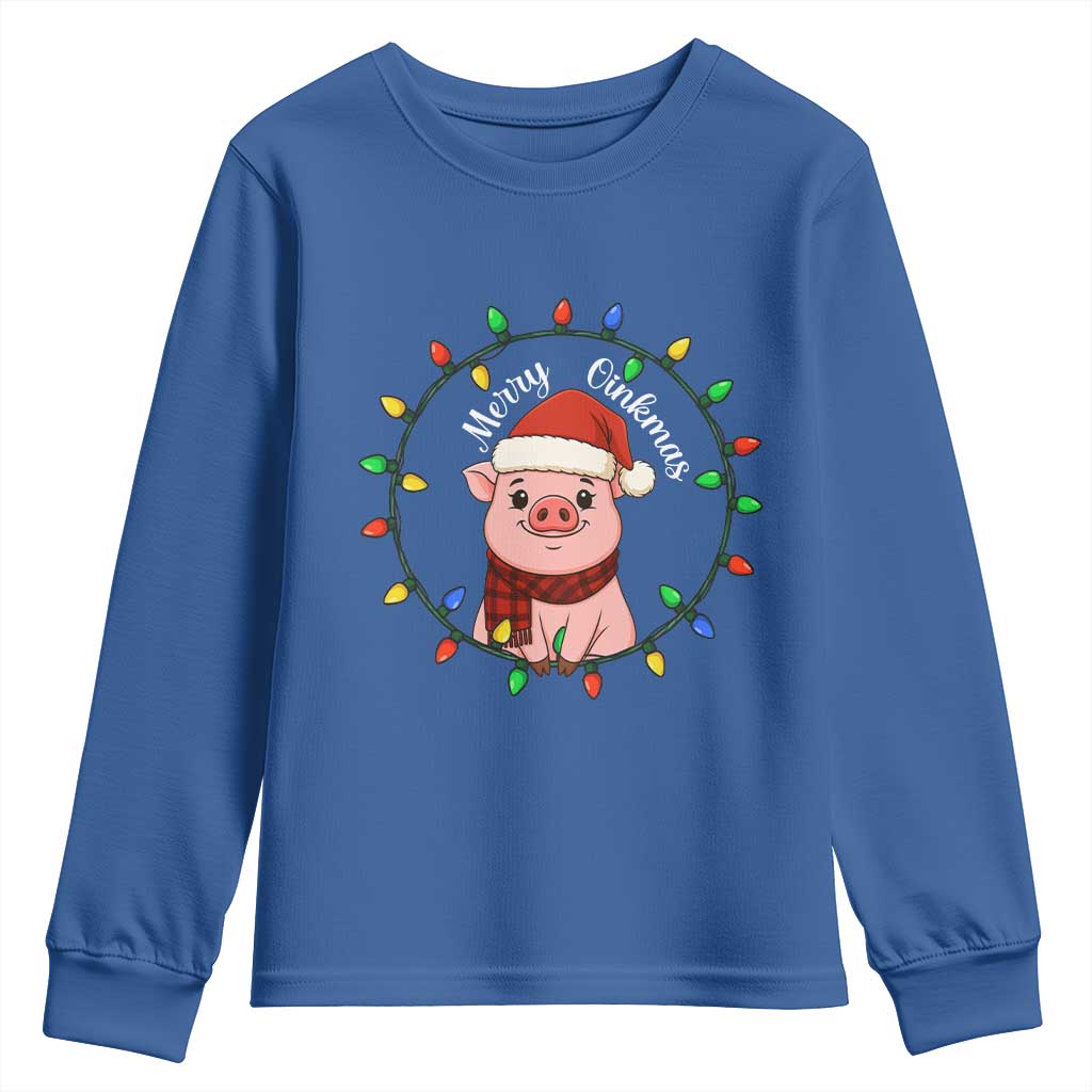 Funny Merry Oinkmas Youth Sweatshirt Farmer Christmas Pig Lover Gift TS12 Royal Blue Print Your Wear
