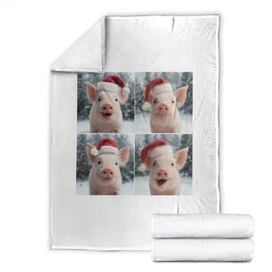 Funny Pig With Santa Hat Photobooth Throw Blanket Christmas Gift TS12 White Print Your Wear