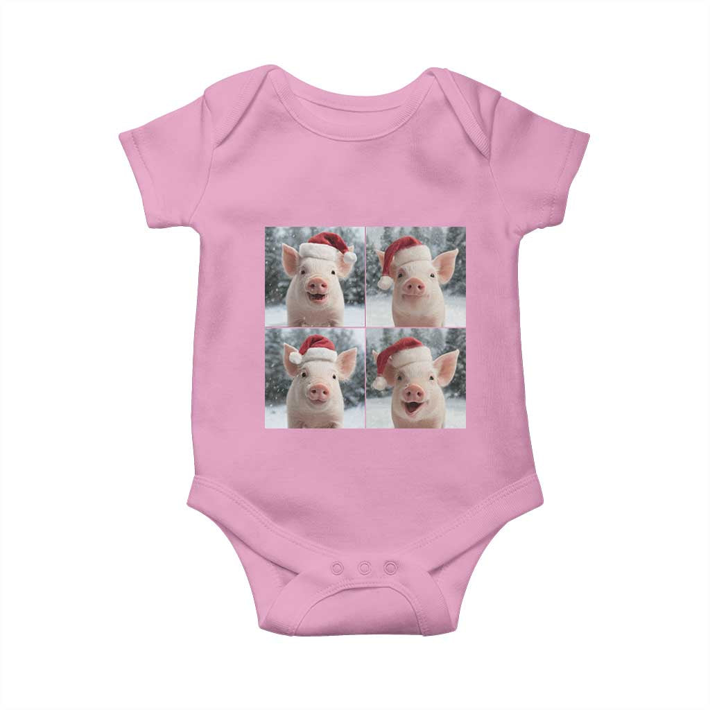 Funny Pig With Santa Hat Photobooth Baby Onesie Christmas Gift TS12 Light Pink Print Your Wear