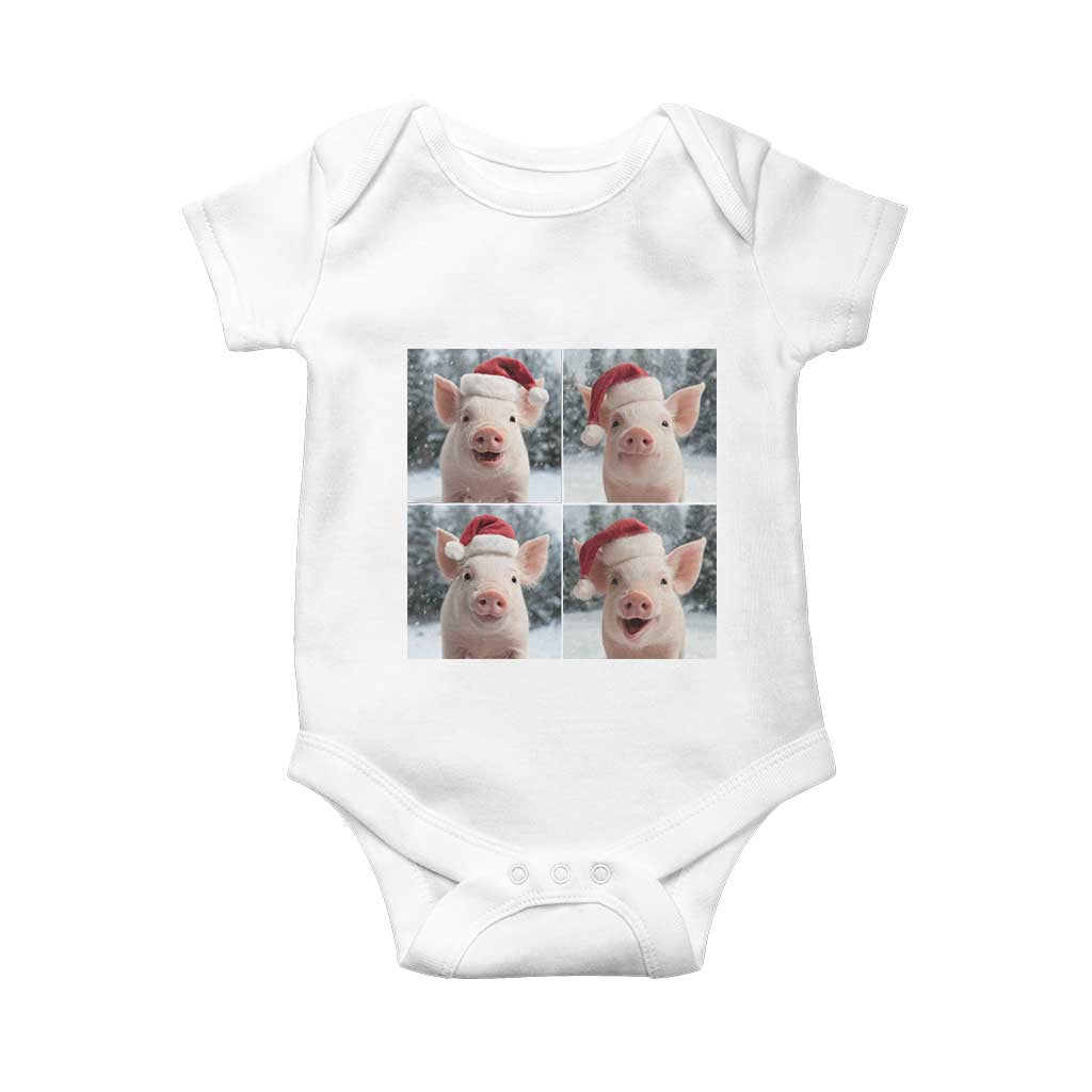 Funny Pig With Santa Hat Photobooth Baby Onesie Christmas Gift TS12 White Print Your Wear