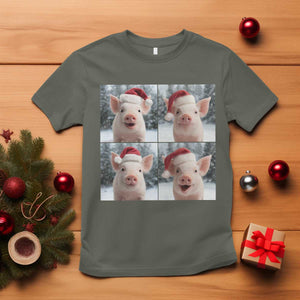 Funny Pig With Santa Hat Photobooth T Shirt Christmas Gift TS12 Military Green Print Your Wear