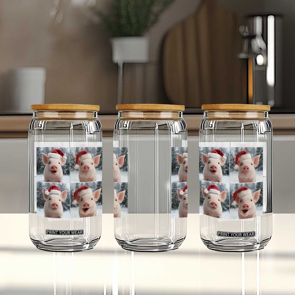 Funny Pig With Santa Hat Photobooth Glass Can Christmas Gift TS12 Print Your Wear