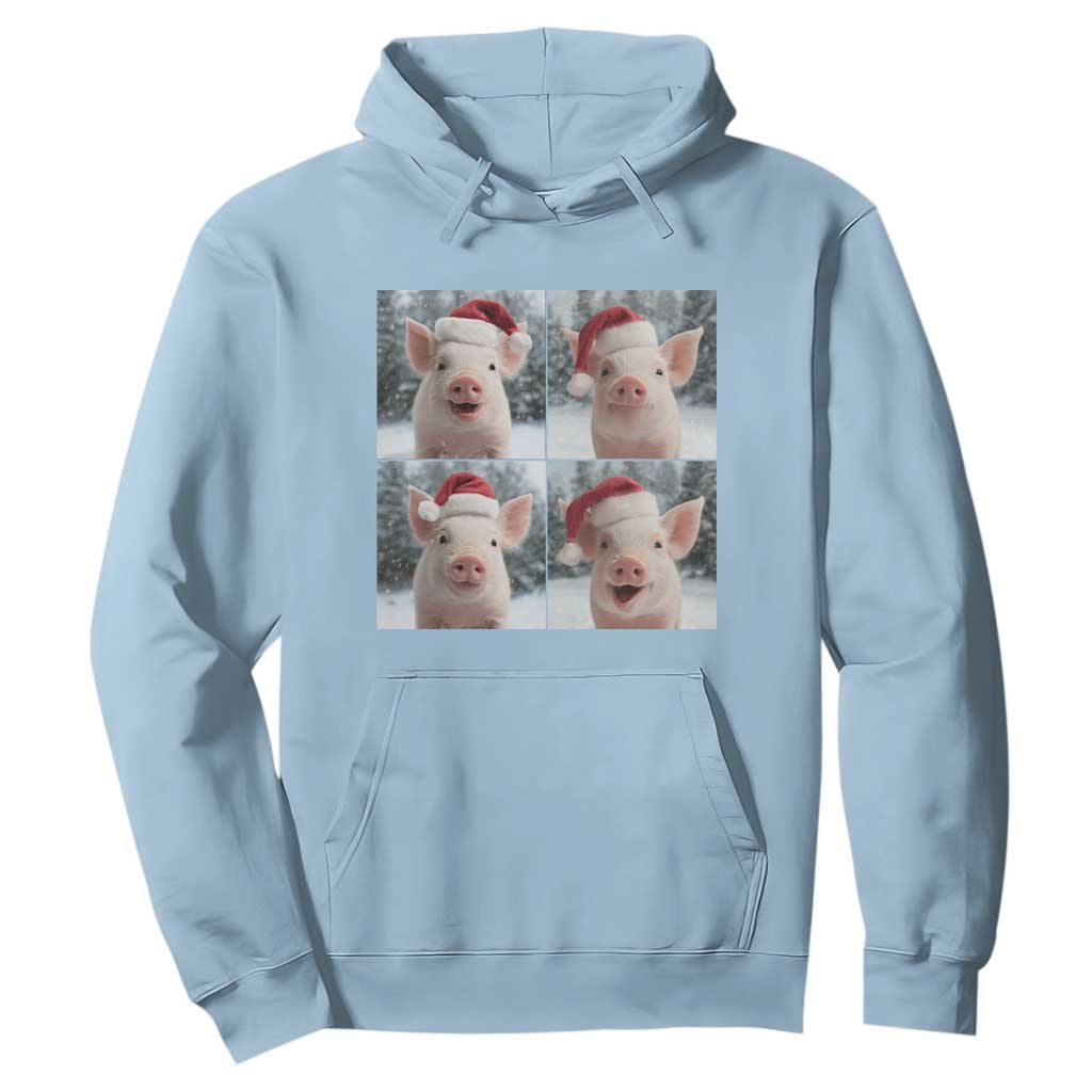 Funny Pig With Santa Hat Photobooth Hoodie Christmas Gift TS12 Light Blue Print Your Wear