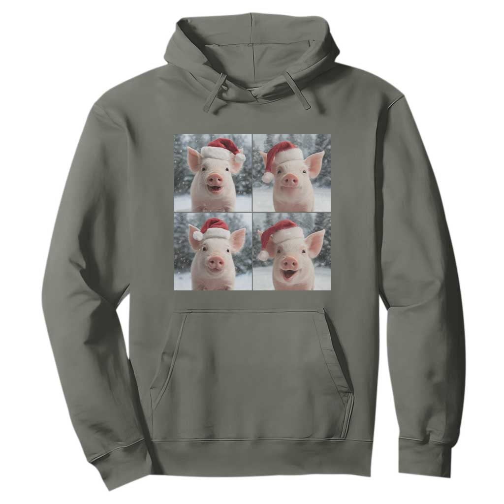 Funny Pig With Santa Hat Photobooth Hoodie Christmas Gift TS12 Military Green Print Your Wear