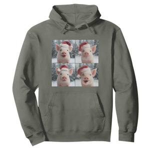Funny Pig With Santa Hat Photobooth Hoodie Christmas Gift TS12 Military Green Print Your Wear
