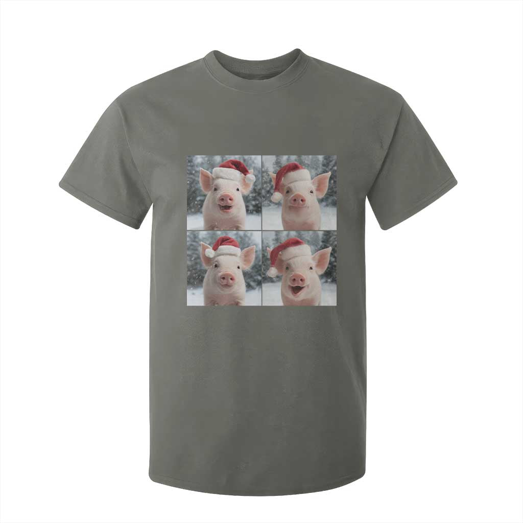 Funny Pig With Santa Hat Photobooth T Shirt For Kid Christmas Gift TS12 Military Green Print Your Wear