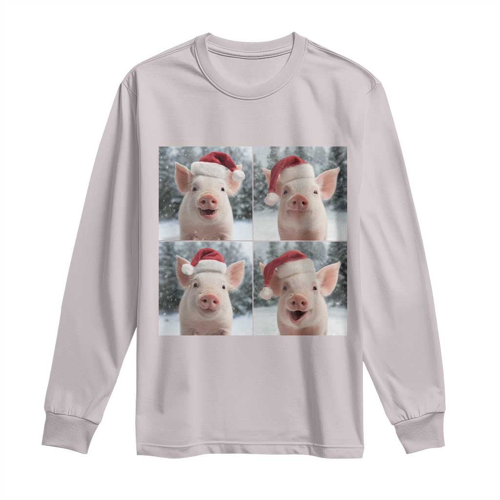 Funny Pig With Santa Hat Photobooth Long Sleeve Shirt Christmas Gift TS12 Ice Gray Print Your Wear
