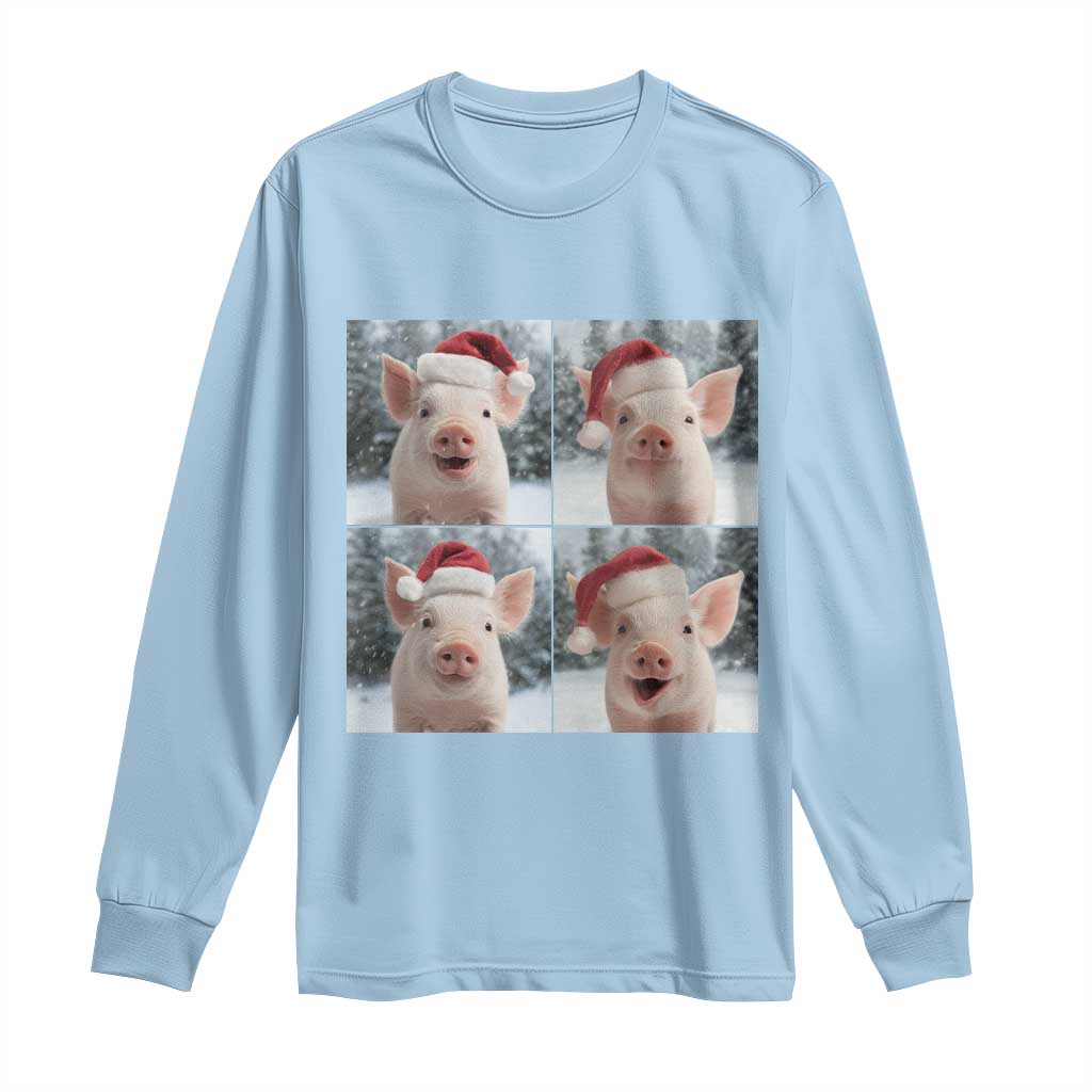 Funny Pig With Santa Hat Photobooth Long Sleeve Shirt Christmas Gift TS12 Light Blue Print Your Wear