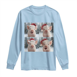 Funny Pig With Santa Hat Photobooth Long Sleeve Shirt Christmas Gift TS12 Light Blue Print Your Wear