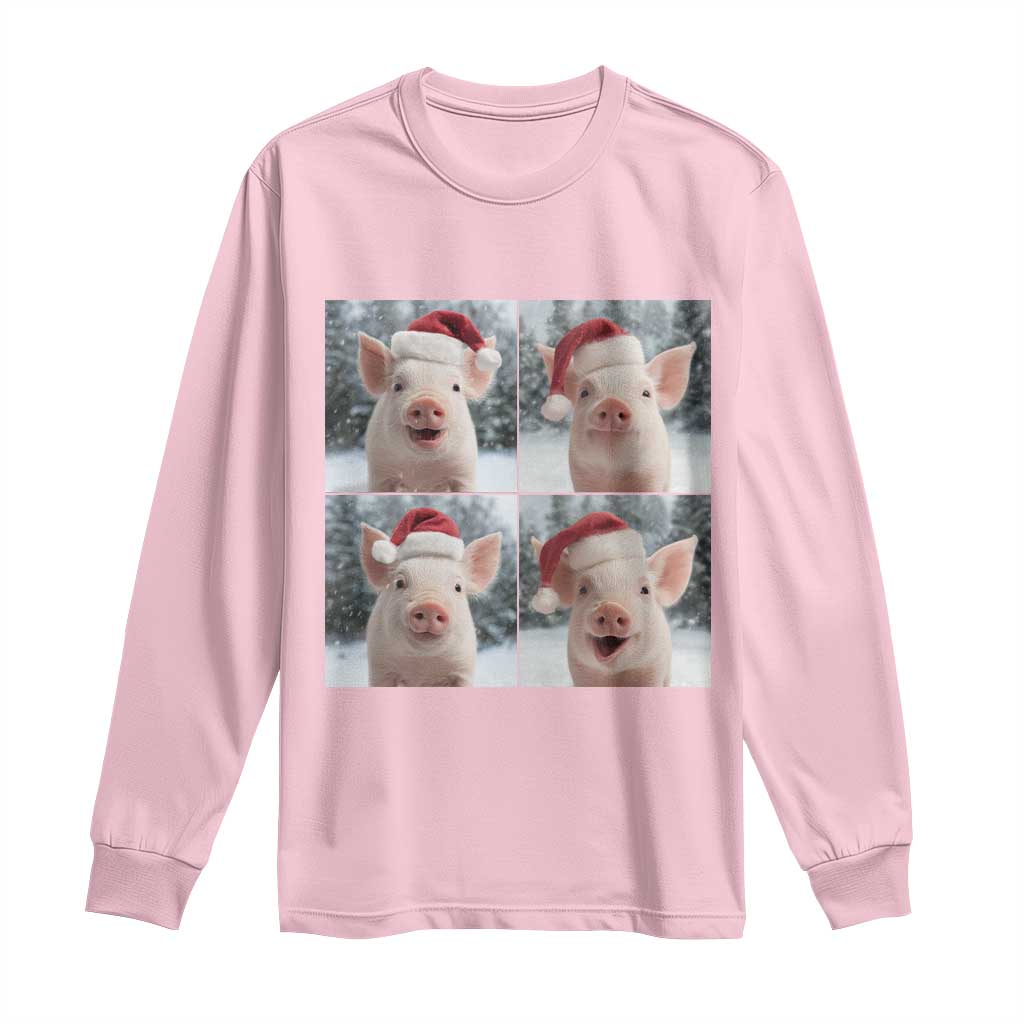 Funny Pig With Santa Hat Photobooth Long Sleeve Shirt Christmas Gift TS12 Light Pink Print Your Wear