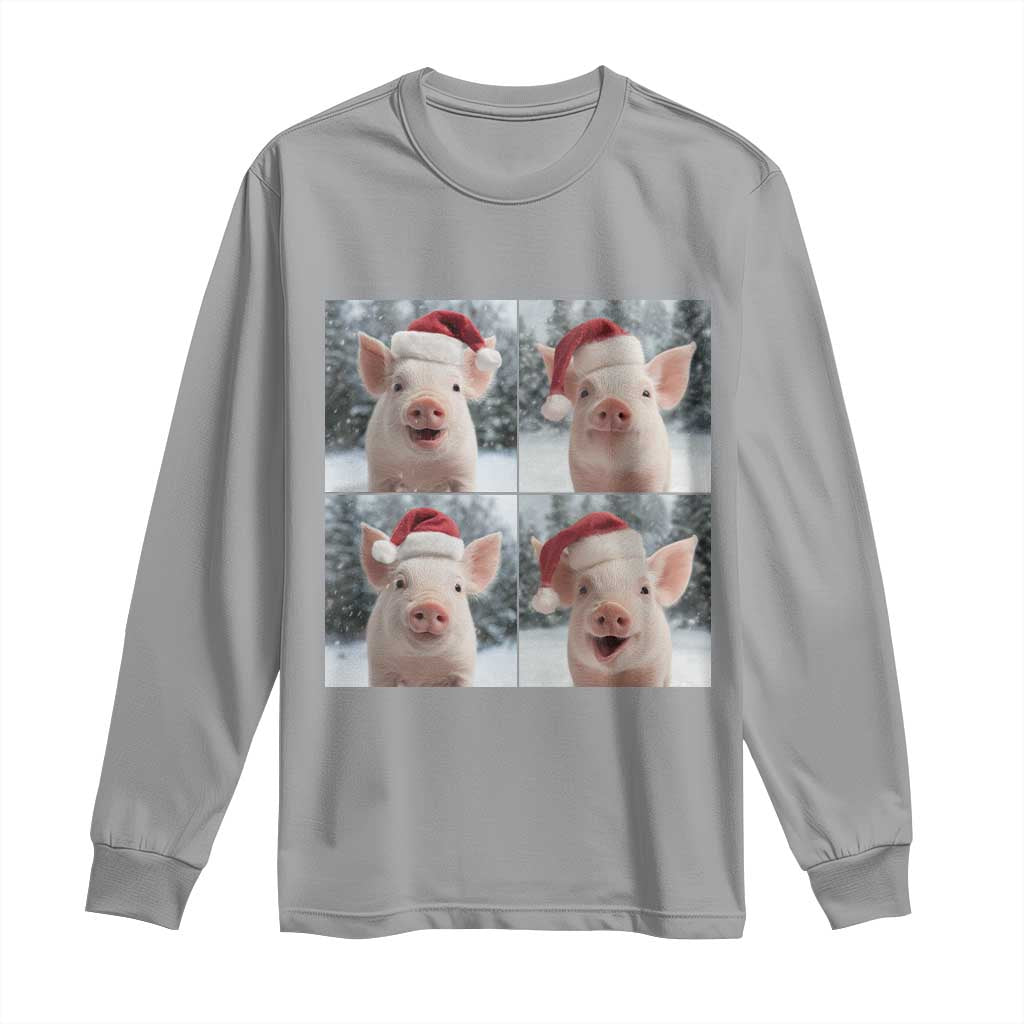 Funny Pig With Santa Hat Photobooth Long Sleeve Shirt Christmas Gift TS12 Sport Gray Print Your Wear